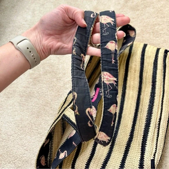 Vera Bradley Flamingo Applique Straw Beach Shoulder Tote Bag - Picture 9 of 16